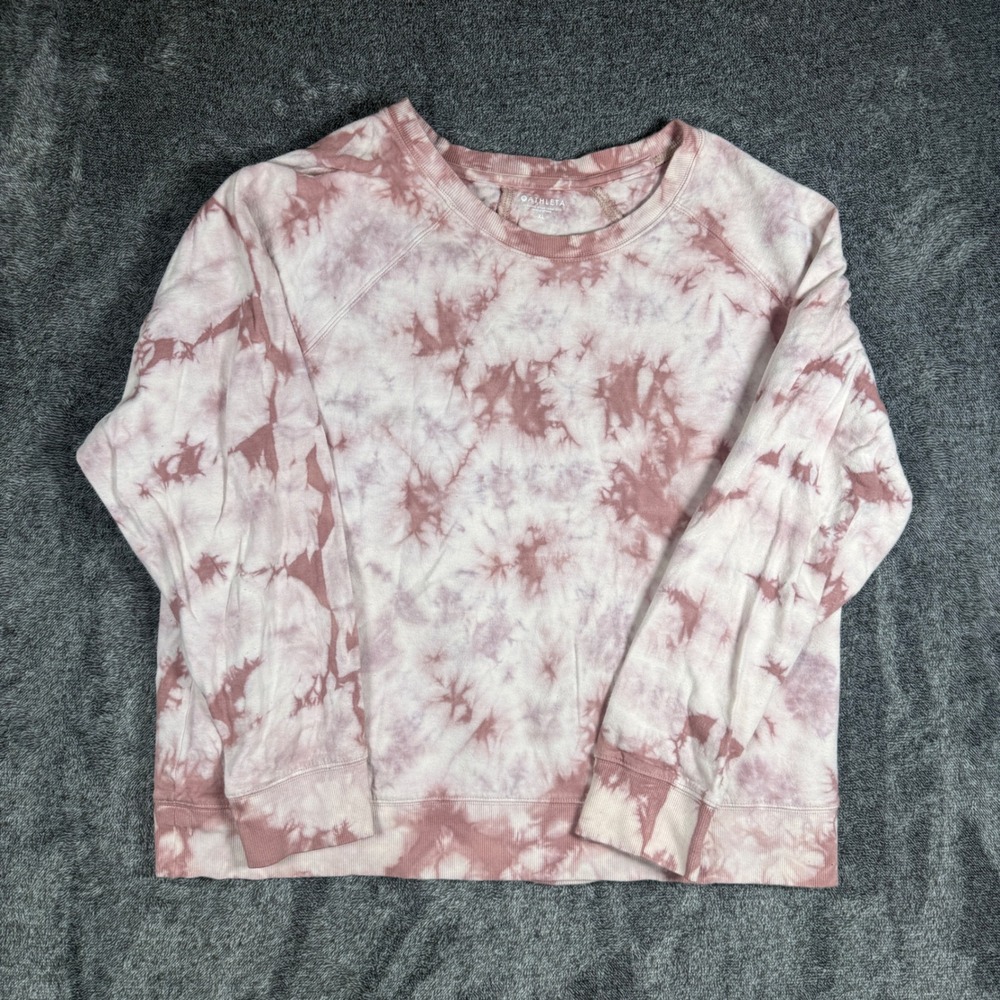 Athleta Sundown Tie Dye Sweatshirt Mauve Pink White Crew Neck XL